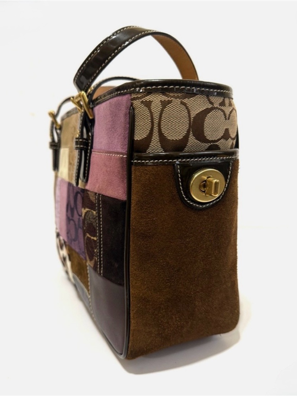 MINT COACH Y2K PURPLE HOLIDAY MULTI SIG PATCHWORK GALLERY TOTE BAG SATCHEL 9499 - Picture 2 of 7